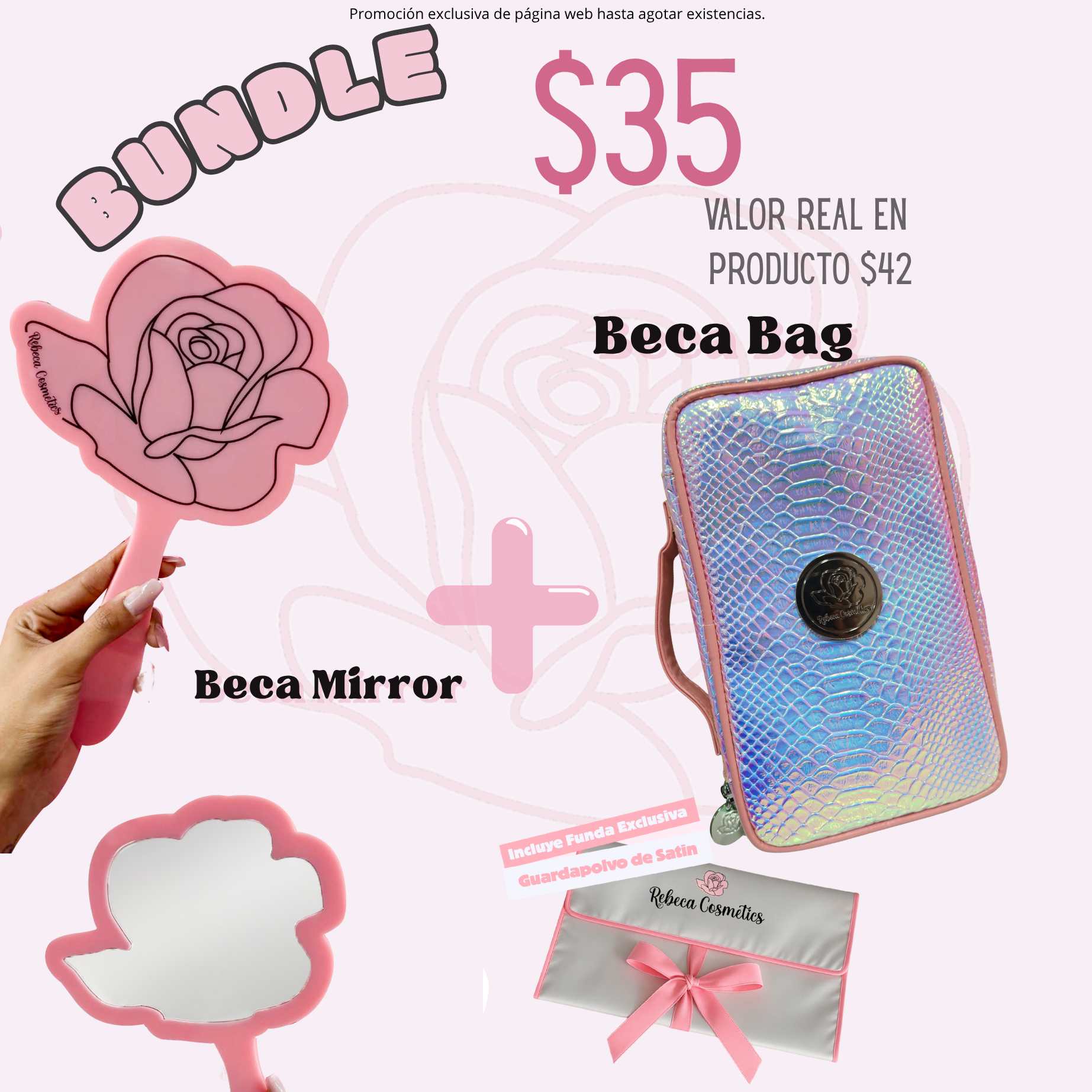 BUNDLE🤝🏽 Beca Bag (Incluye guardapolvo de satín) + Beca Mirror 🧳🪞 Promoción Exclusiva de página web🚨